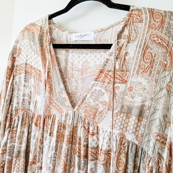 Carly Jean Los Angeles Janessa Long Tiered Maxi Dress in Taupe, Rust and Brown - Picture 7 of 13